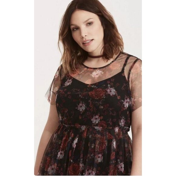 Torrid 2 Multicolor Floral Print Mesh Lined Skater Dress Plus Size 2X Lace - Picture 3 of 14